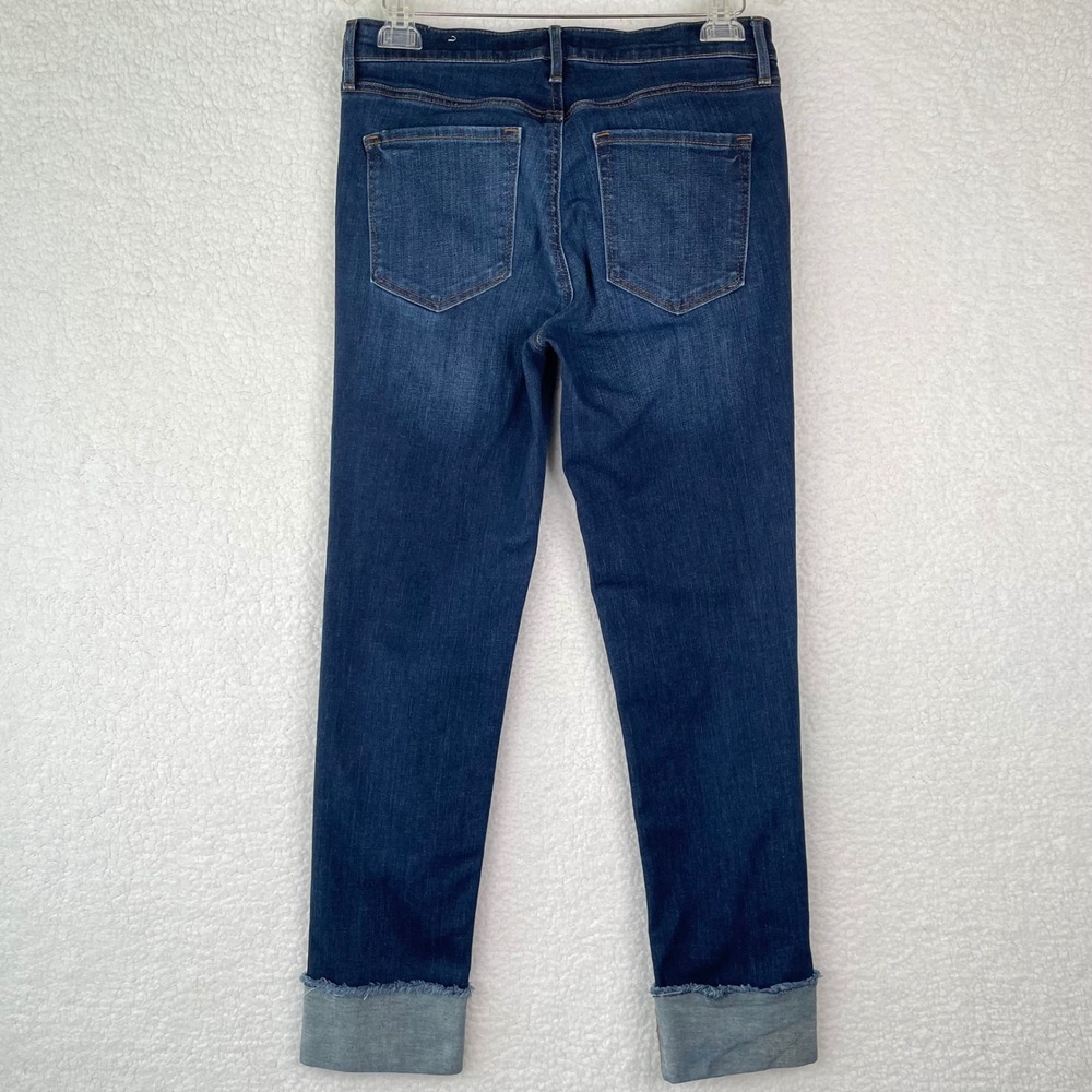 Loft Womens Modern Straight Leg Jeans Dark Wash Raw Hem Size 6 28 Indigo Stretch - Picture 4 of 13
